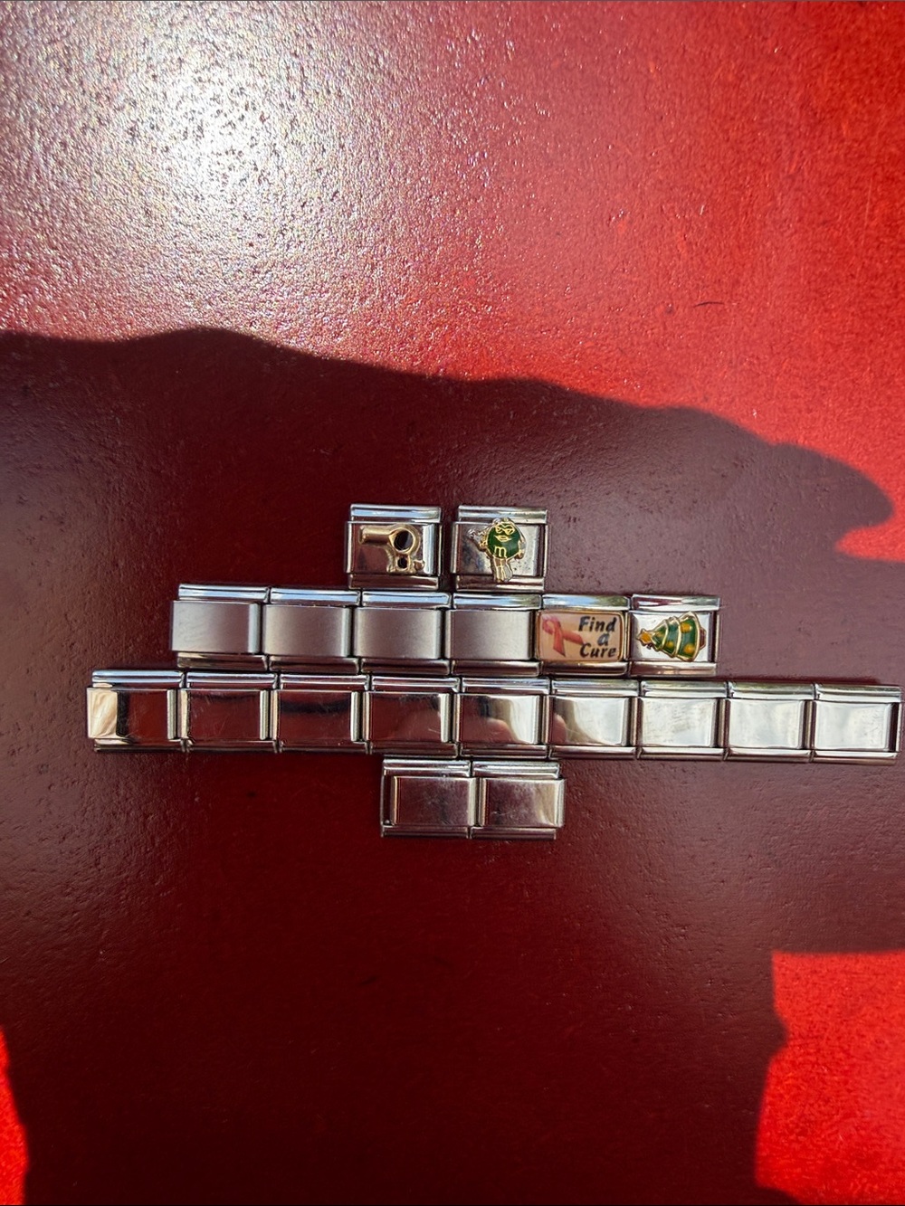 Italian Stainless Steel Linked Charm Bracelet with Green and Yellow Charms